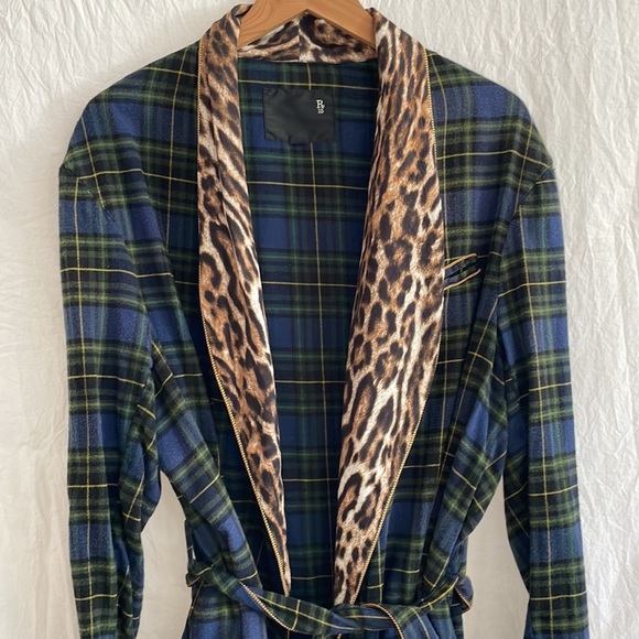 RARE NWOT R13 Plaid and Leopard Smoking Robe with trim detail - Picture 5 of 9